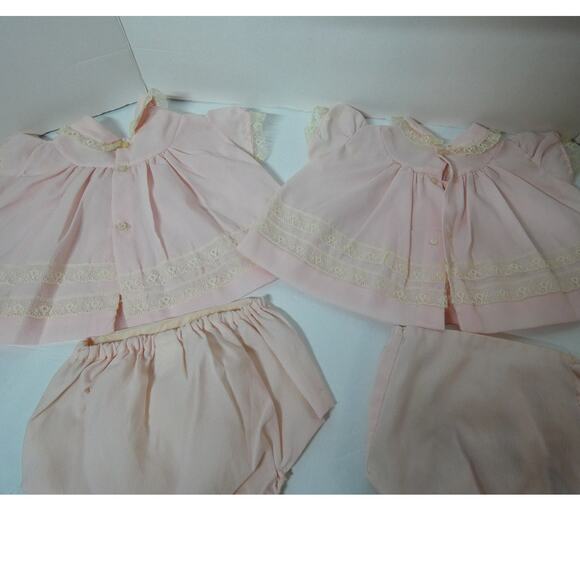 Vintage/Antique Twin Newborn Girl Outfits Lace Collared Polyester Pink - Picture 4 of 5